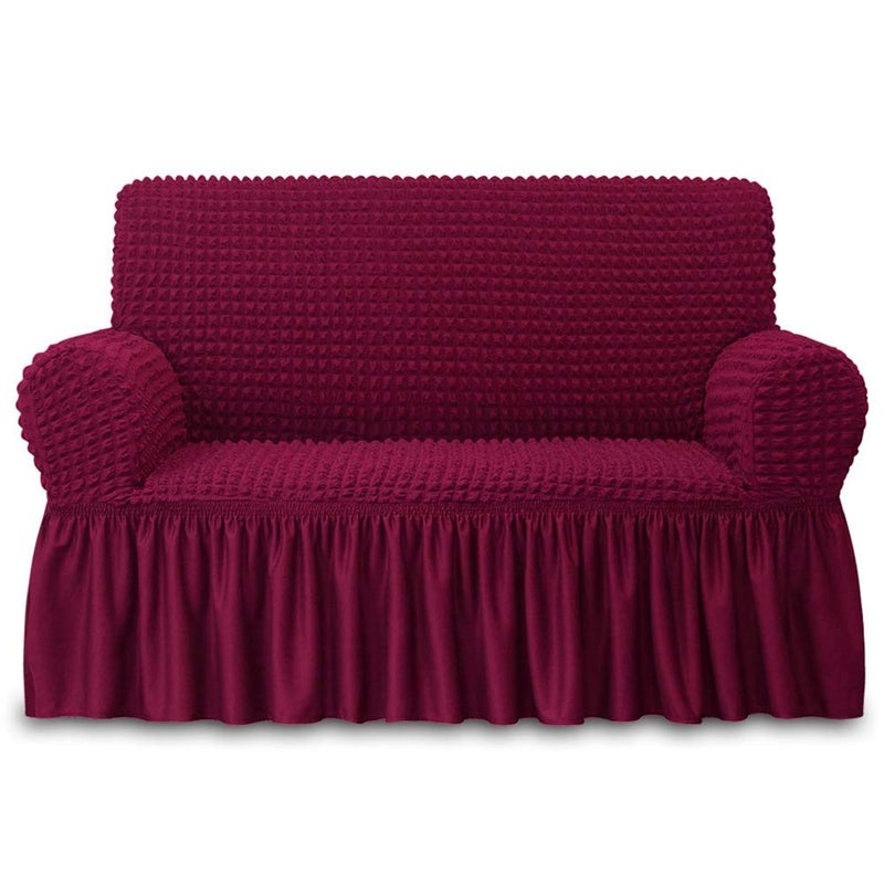 NICEEC Loveseat Slipcover Red Loveseat Cover 1 Piece Easy Fitted Sofa Couch Cover Universal High Stretch Durable Furniture Protector Love Seat with Skirt Country Style 2 Seater Wine Red