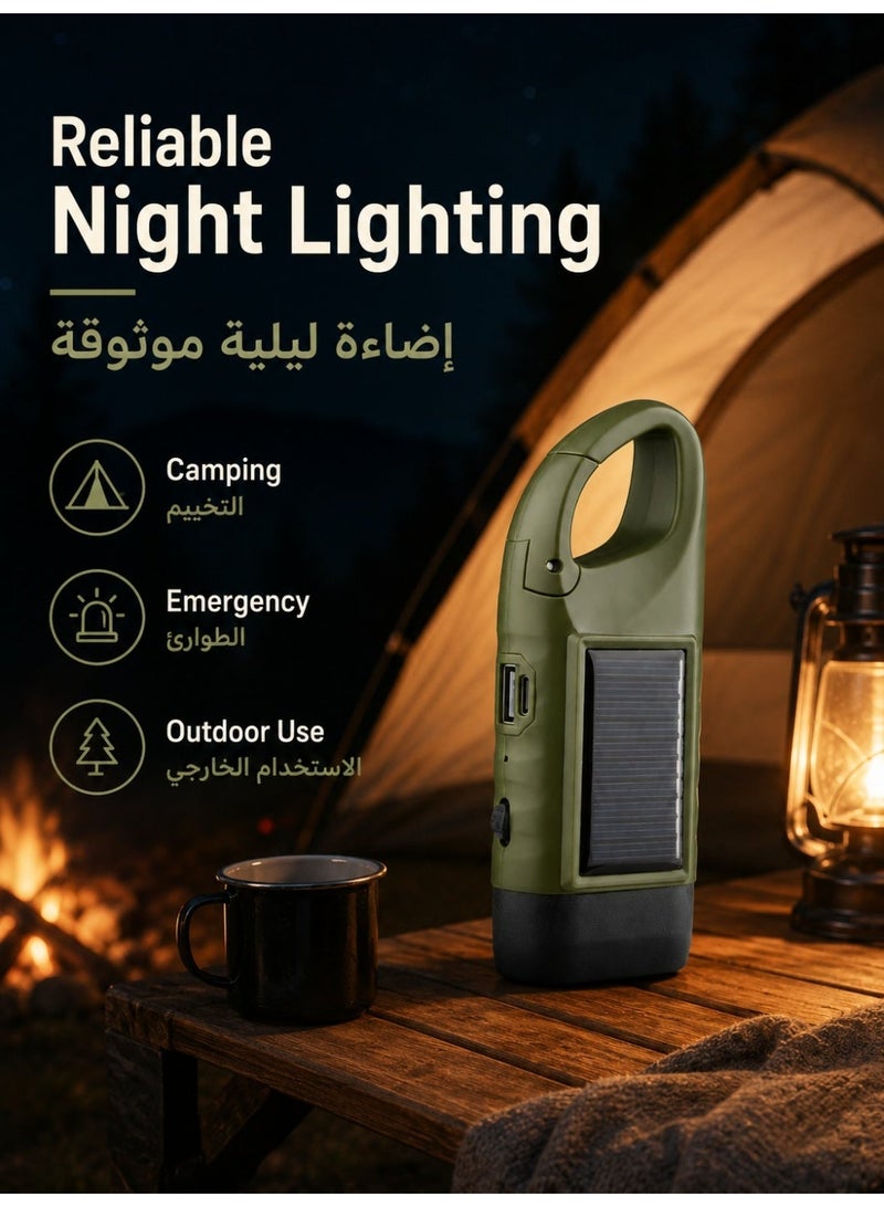 مصباح طوارئ شمسي يدوي 5 في 1، بنك طاقة قابل لإعادة الشحن عبر منفذ USB، مصباح LED مقاوم للماء مع حلقة تعليق، مصباح نجاة ذاتي الشحن للتخييم والمشي لمسافات طويلة والمنزل وانقطاع التيار الكهربائي - Image 3