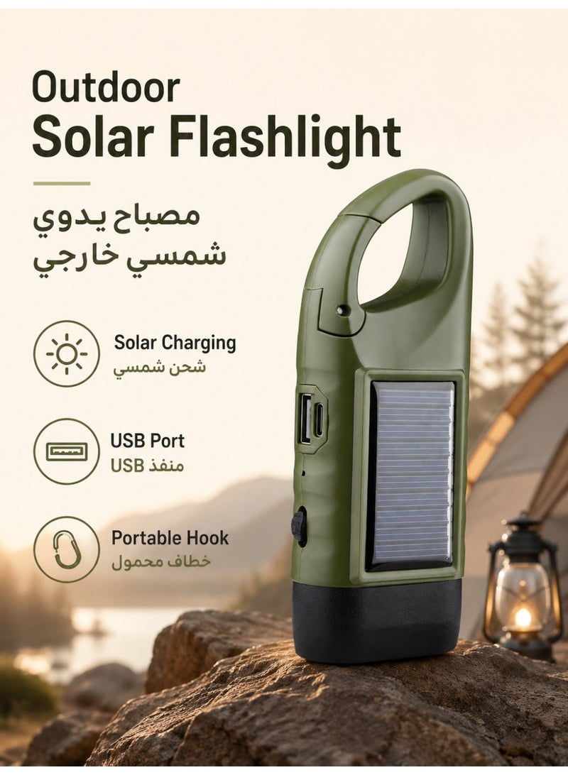 مصباح طوارئ شمسي يدوي 5 في 1، بنك طاقة قابل لإعادة الشحن عبر منفذ USB، مصباح LED مقاوم للماء مع حلقة تعليق، مصباح نجاة ذاتي الشحن للتخييم والمشي لمسافات طويلة والمنزل وانقطاع التيار الكهربائي - Image 2