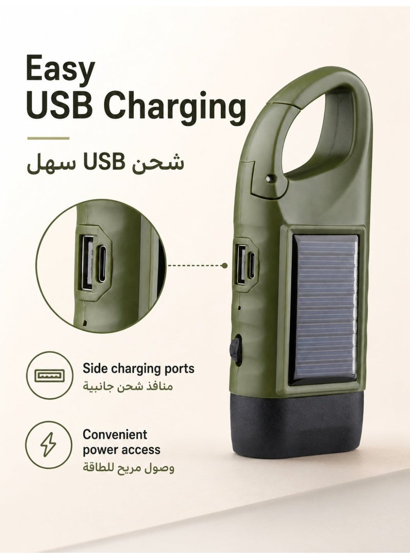 مصباح طوارئ شمسي يدوي 5 في 1، بنك طاقة قابل لإعادة الشحن عبر منفذ USB، مصباح LED مقاوم للماء مع حلقة تعليق، مصباح نجاة ذاتي الشحن للتخييم والمشي لمسافات طويلة والمنزل وانقطاع التيار الكهربائي - Image 5