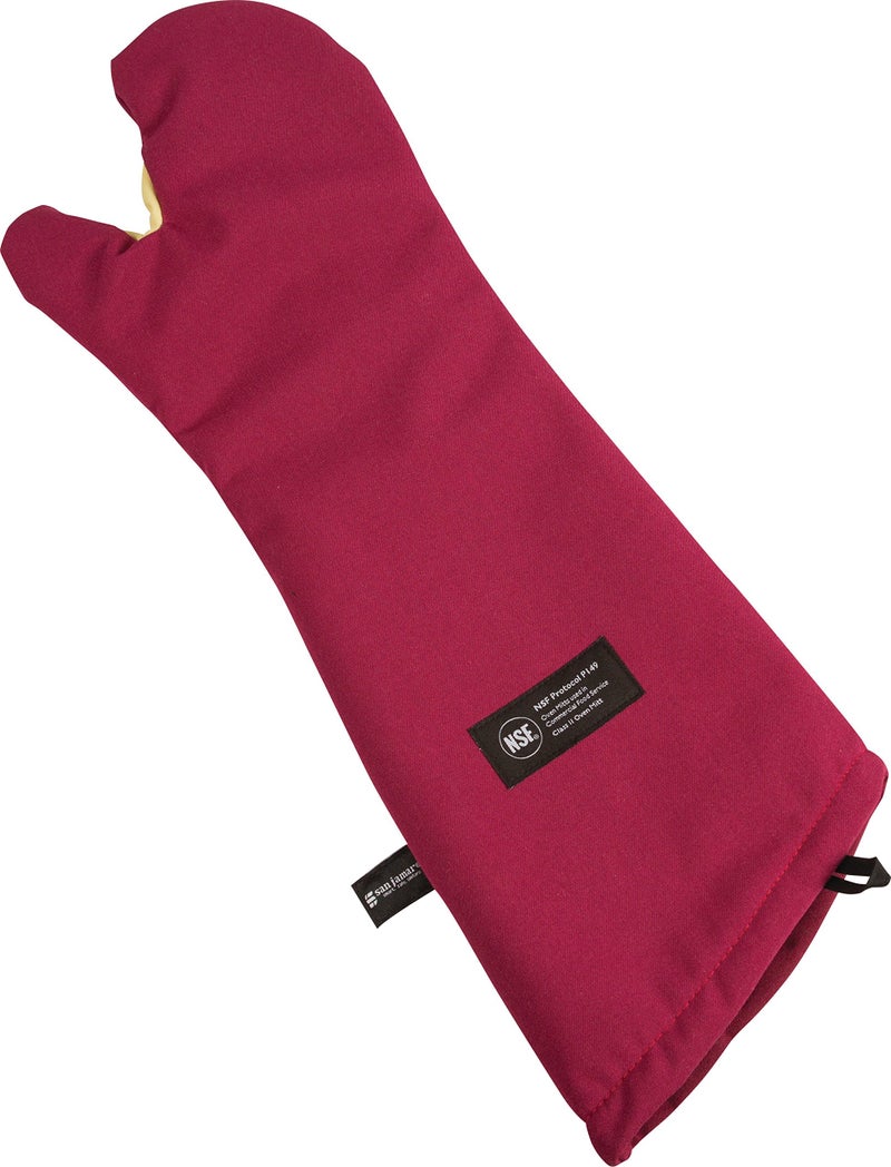 San Jamar KT0224 Cool Touch Flame Conventional High Heat Intermittent Flame Protection up to 900°F Oven Mitt, 24" Length, Red - Image 2