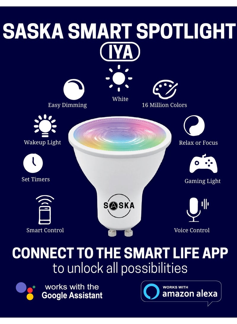 Saska Smart WiFi GU10 Spotlight IYA Dimmable Brightness Multi Color (Pack of 6) - Image 2