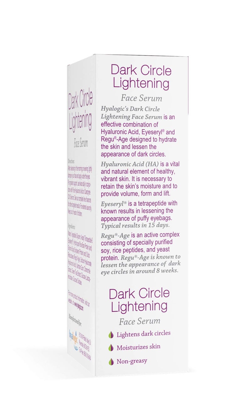 Hyalogic Dark Circle Lightening Face Serum - Treat Under Eye Dark Circles w/Hyaluronic Acid, Eveseryl & Regu-Age - Soothe, Nourish & Rejuvenate Skin - 1oz - Image 2