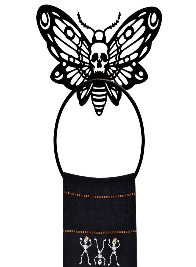 MAYJOYDIY Death Head Moth Metal Towel Ring Halloween Skeleton Insects Towel Holder Bath Towel Ring Black Art Towel Rack for Bathroom Kitchen Towel Hanger Home Decors Gift - Image 1
