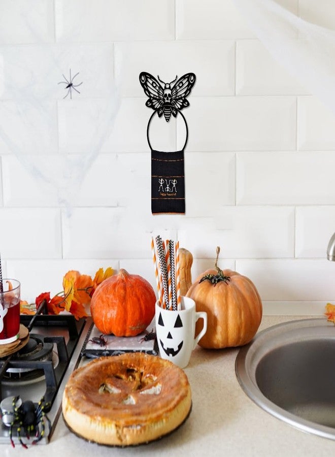 MAYJOYDIY Death Head Moth Metal Towel Ring Halloween Skeleton Insects Towel Holder Bath Towel Ring Black Art Towel Rack for Bathroom Kitchen Towel Hanger Home Decors Gift - Image 4