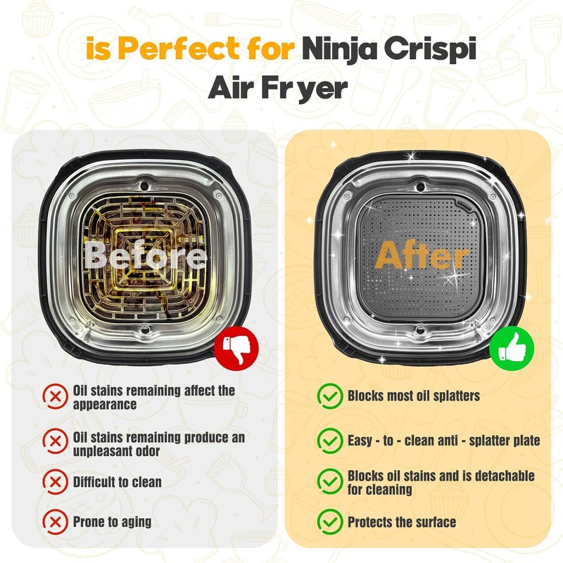 Amoner 2 PCS Silicon Splatter Shield for Ninja Crispi Air Fryer Heat-Resistant Splash Guard,for Ninja Crispi Accessories,Crisp Containers,Crispy Replacement Parts Protects Kitchen from Oil Black&Grey - Image 2