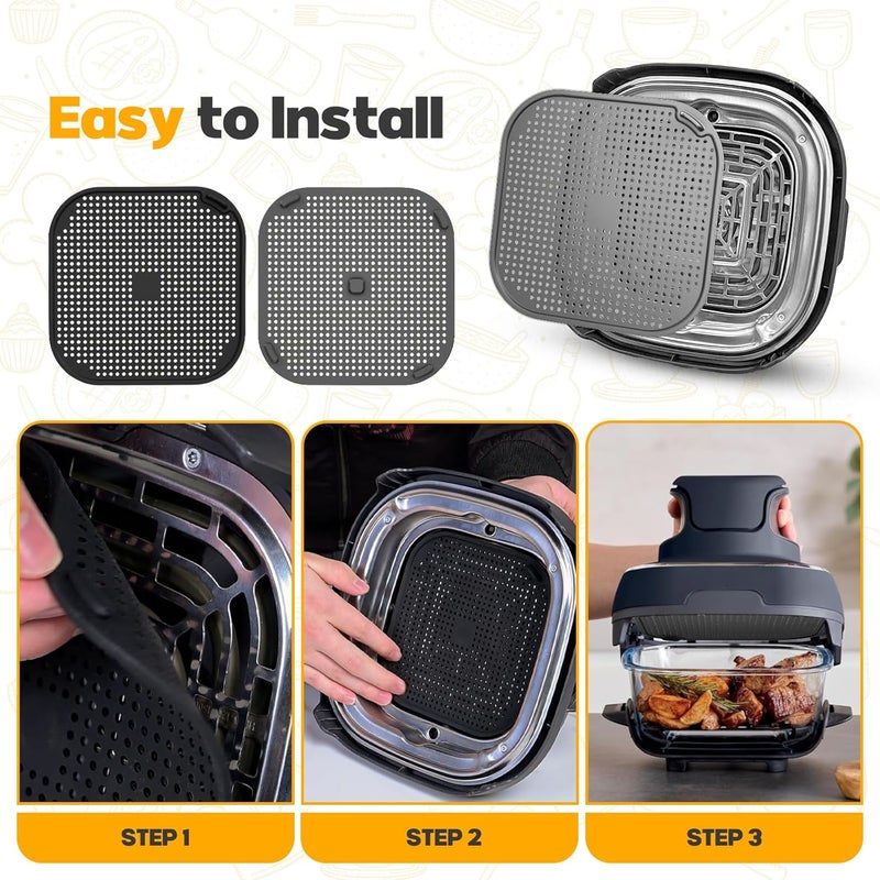 Amoner 2 PCS Silicon Splatter Shield for Ninja Crispi Air Fryer Heat-Resistant Splash Guard,for Ninja Crispi Accessories,Crisp Containers,Crispy Replacement Parts Protects Kitchen from Oil Black&Grey - Image 5