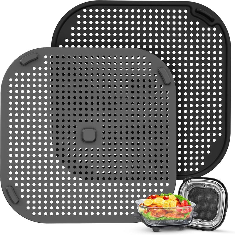 Amoner 2 PCS Silicon Splatter Shield for Ninja Crispi Air Fryer Heat-Resistant Splash Guard,for Ninja Crispi Accessories,Crisp Containers,Crispy Replacement Parts Protects Kitchen from Oil Black&Grey - Image 1