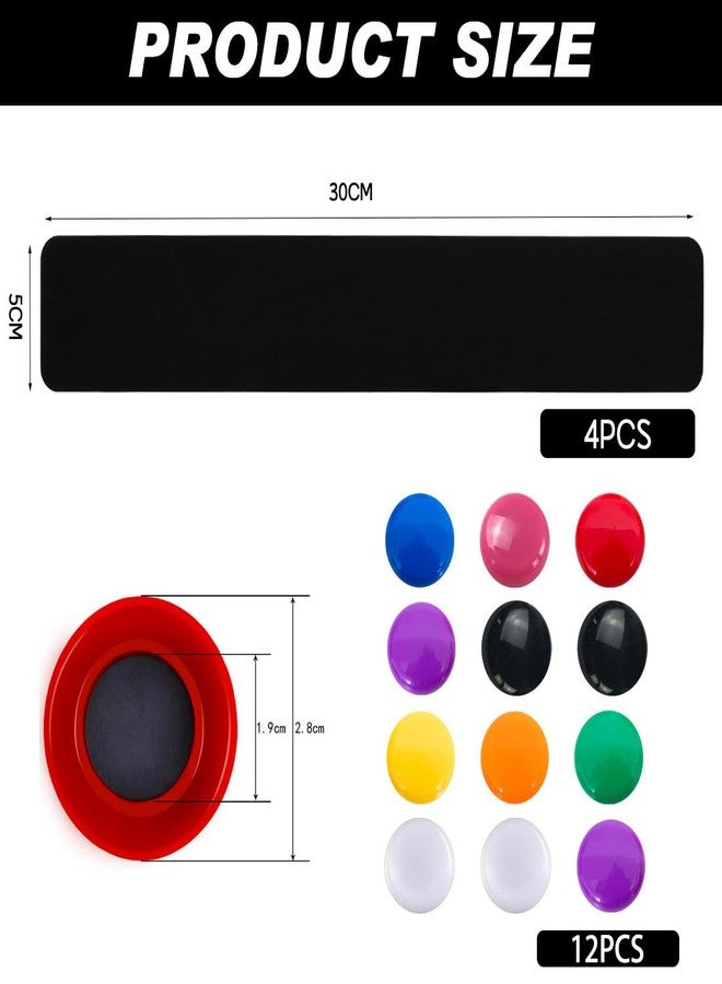 LINXIU Metal Magnetic Strips with Adhesive Backing Memo Strip Black Magnet Bulletin Board with 12 Colorful Magnet for Wall Kitchen Office (4 Pcs, 2 x 12 Inch) - Image 2