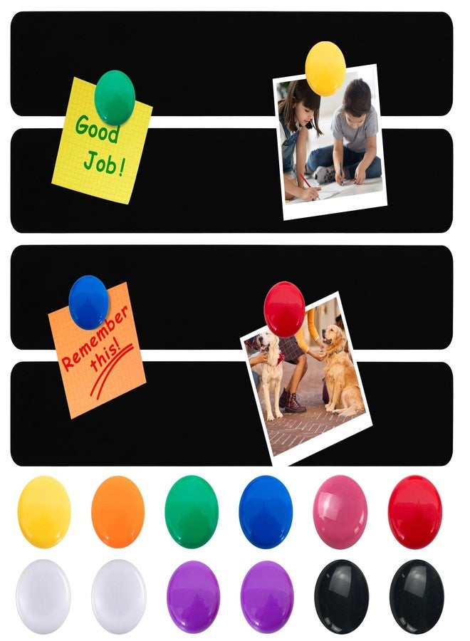 LINXIU Metal Magnetic Strips with Adhesive Backing Memo Strip Black Magnet Bulletin Board with 12 Colorful Magnet for Wall Kitchen Office (4 Pcs, 2 x 12 Inch) - Image 1