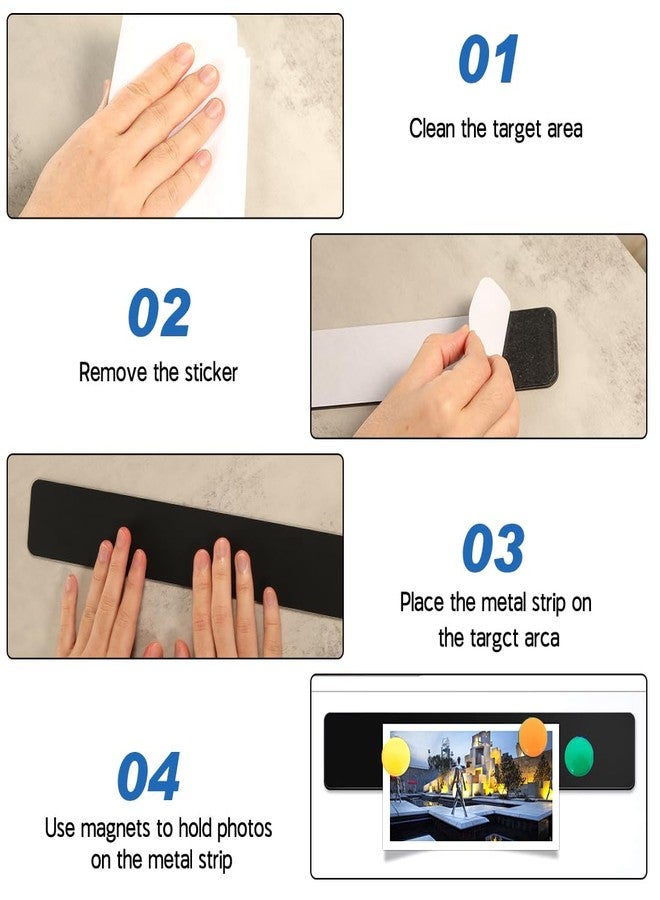 LINXIU Metal Magnetic Strips with Adhesive Backing Memo Strip Black Magnet Bulletin Board with 12 Colorful Magnet for Wall Kitchen Office (4 Pcs, 2 x 12 Inch) - Image 3
