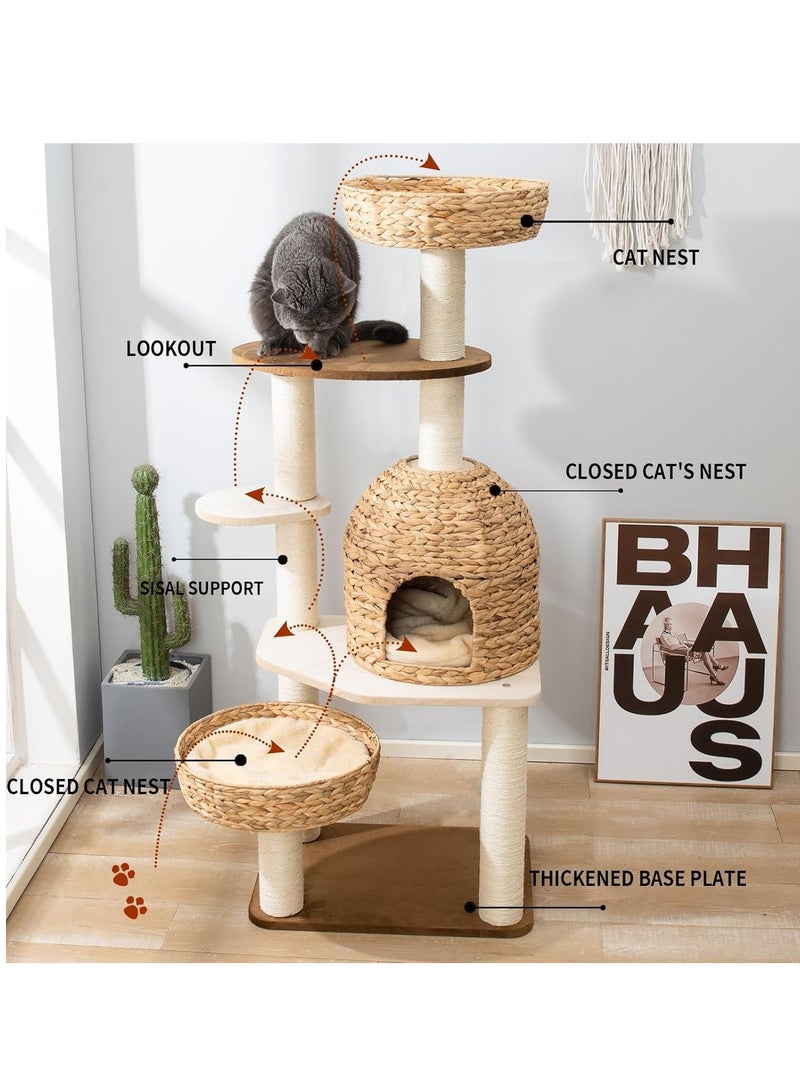 MissTiara Cat Tree Tower, Cat Nest, Cat bed, Modern Design Cat Furniture Scratching Tree for Indoor Cat, Large Cats, Real Natural Water Hyacinth Hand Woven Tall Wood Luxury Cat Condo, Cat House, Unique High-end Design Cat Activity Centre, Easy Clean - Image 3
