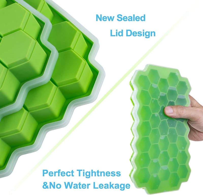 BESTOTTAM BESTOTTAM Ice Cube TrayMould Pack of 3 Premium 37Cavity Ice Cube Maker FoodGrade Silicone Ice Box Tray Removable Lid Stackable Design Easy Release Versatile Freezer Tray - Image 2