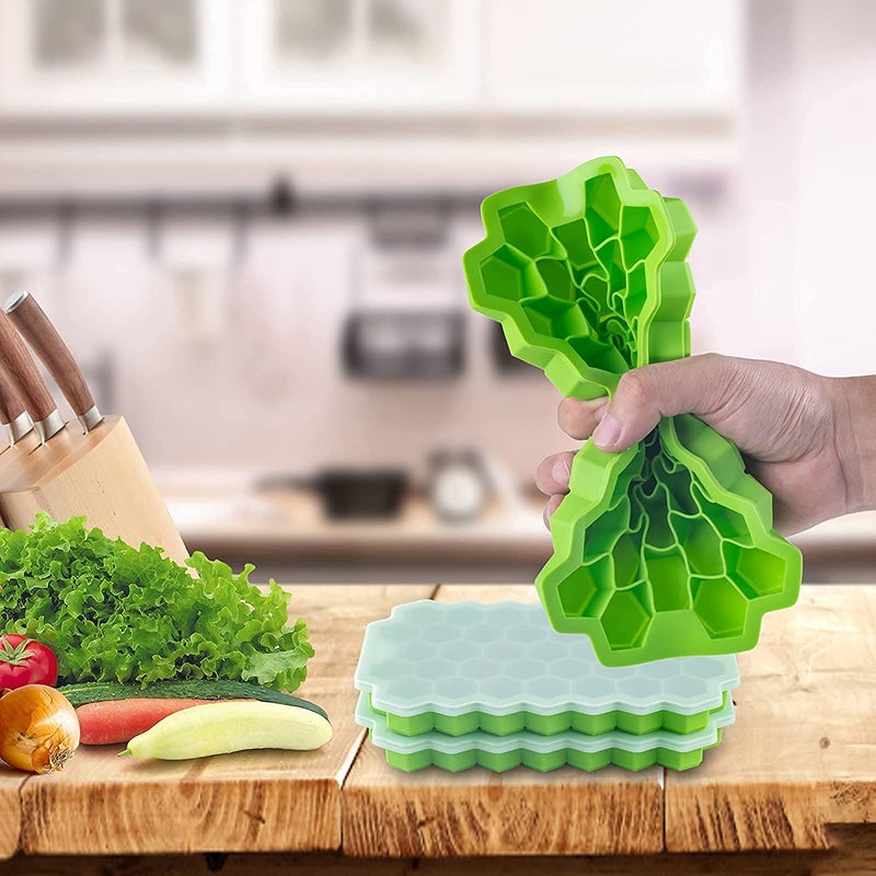 BESTOTTAM BESTOTTAM Ice Cube TrayMould Pack of 3 Premium 37Cavity Ice Cube Maker FoodGrade Silicone Ice Box Tray Removable Lid Stackable Design Easy Release Versatile Freezer Tray - Image 4