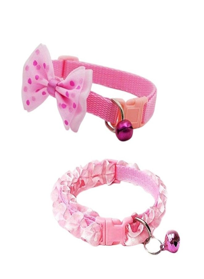 Fondle 2 Piece Pet Collars for(Cats & Small Dogs) Adjustable, Lightweight & Comfortable | Bell & D-Ring | Cute Puppy & Kitten Collar -[Bow & Frill]-[Color May Vary ] - Image 1