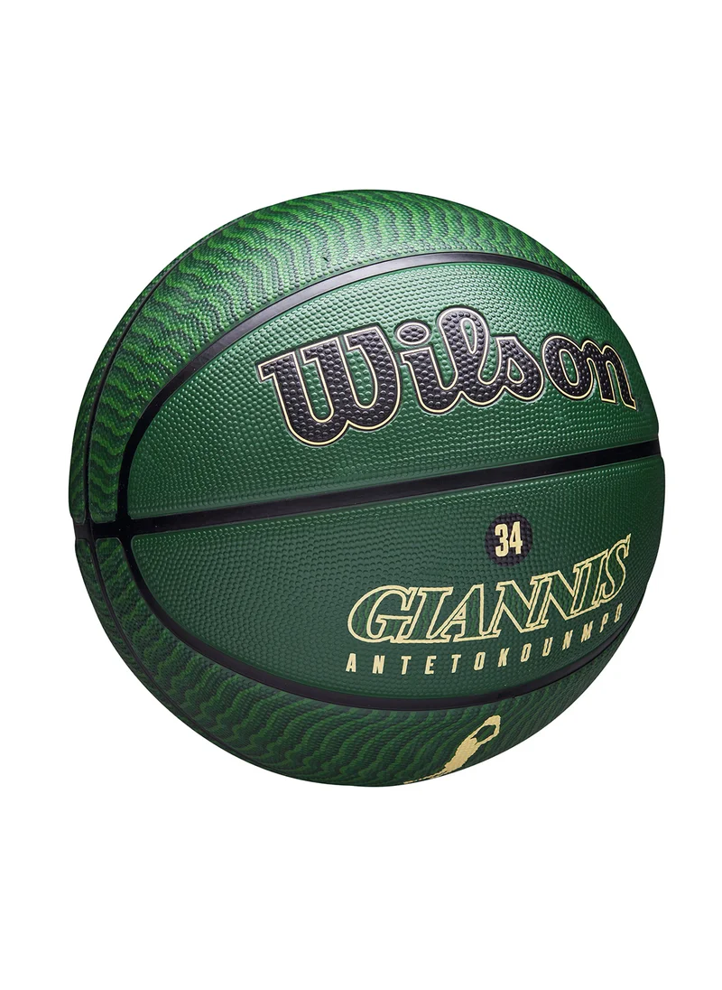 Wilson NBA Player Icon Outdoor Basketball - Giannis - Size 7 for +12 years old and Adults - Green/Gold