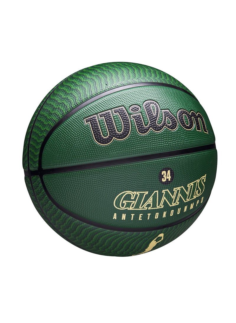 Wilson NBA Player Icon Outdoor Basketball - Giannis - Size 7 for +12 years old and Adults - Green/Gold  - Image 2
