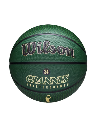 Wilson NBA Player Icon Outdoor Basketball - Giannis - Size 7 for +12 years old and Adults - Green/Gold