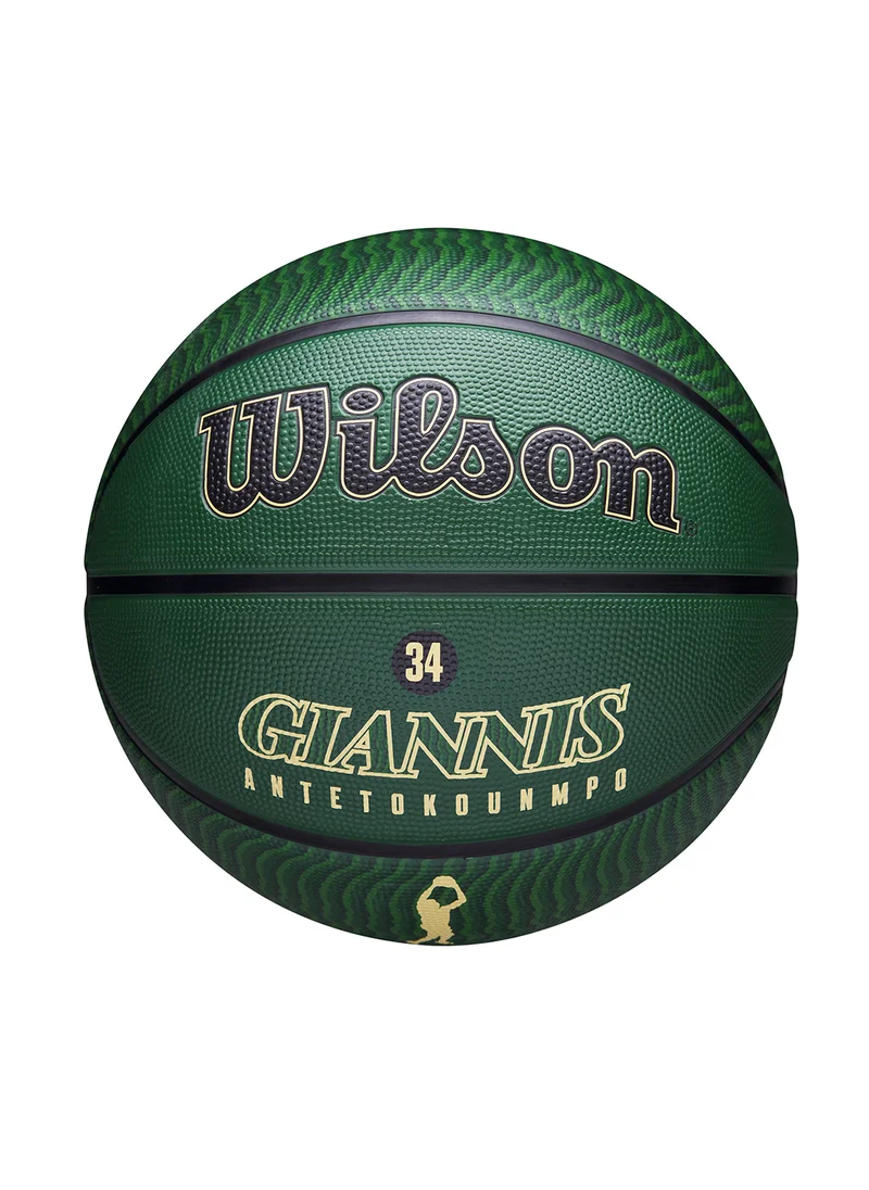 Wilson NBA Player Icon Outdoor Basketball - Giannis - Size 7 for +12 years old and Adults - Green/Gold