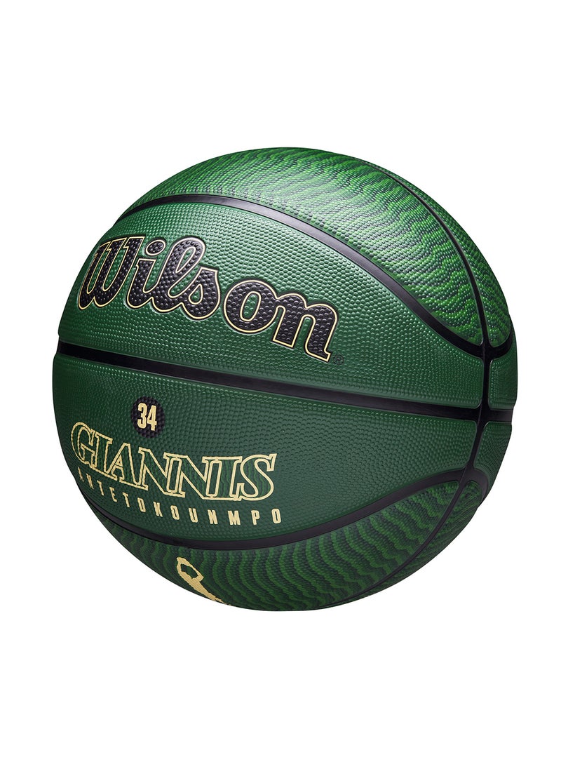 Wilson NBA Player Icon Outdoor Basketball - Giannis - Size 7 for +12 years old and Adults - Green/Gold  - Image 3