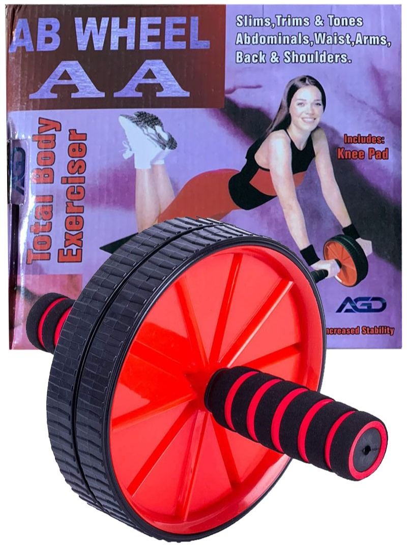 إيه جي دي عجلة آب رولر للتمرين واللياقة البدنية في صالة الألعاب الرياضية للتدريب الأساسي وتمارين البطن مع بساط الركبة (أحمر) - Image 4