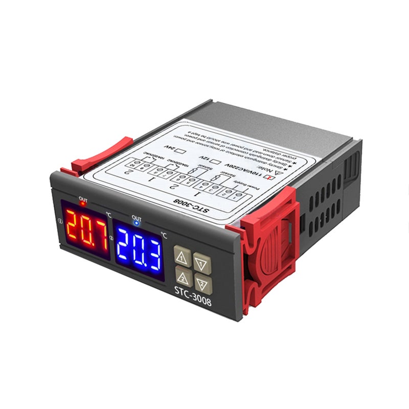 Dual Digital Display Thermostat Temperature Regulator Temperature Controller with Double NTC Probe Heater Sensor Probe Two Relay Output 110-220V - Image 1