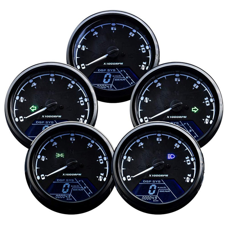 DKMOTORK 0011 Digital Gauge Motorcycle Speedometer/Tachometer/Odometer MPH KM/H Universal with Multi-Function Indicator Light Display Black - Image 2