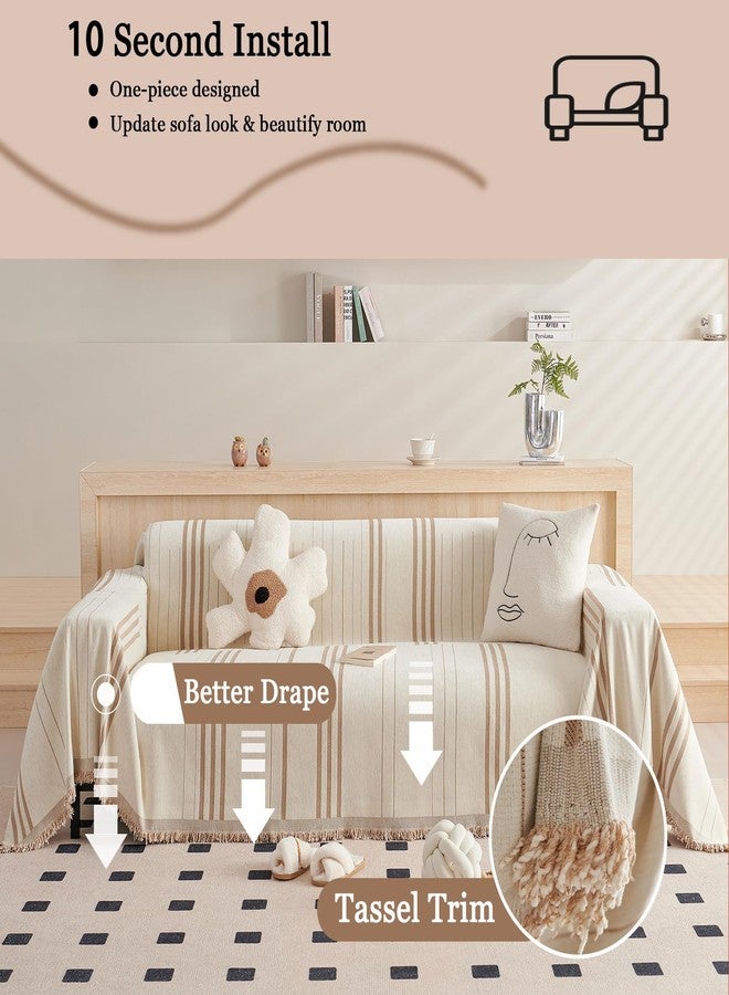 DREAMINGO Couch Cover Reversible Chenille Loveseat Sofa Covers for Dogs Pets Beige Coffee Couch Protector for 2 Cushion Couch Sofa Vertical Stripe Jacquard Sofa Slipcover Sectional, 71"x118" - Image 3