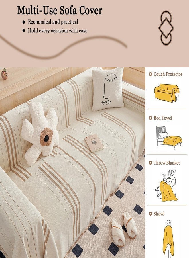 DREAMINGO Couch Cover Reversible Chenille Loveseat Sofa Covers for Dogs Pets Beige Coffee Couch Protector for 2 Cushion Couch Sofa Vertical Stripe Jacquard Sofa Slipcover Sectional, 71"x118" - Image 5