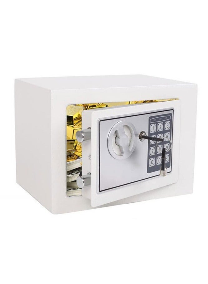 Mini Safe, Electronic Digital Safe with Keypad Lock and Physical Key, Store Jewelry, Passport, Watch, Cash, Suitable for Home/Office/Hotel (White)