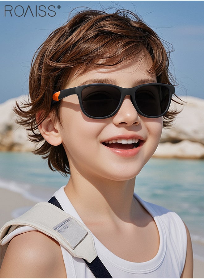 roaiss Round Polarized Sunglasses for Kids, UV400 Protection Cute Beach Holiday Sun Glasses with Lightweight Flexible TPEE Frame for Boys Girls and Children Age 3-12, Black Orange  - Image 2