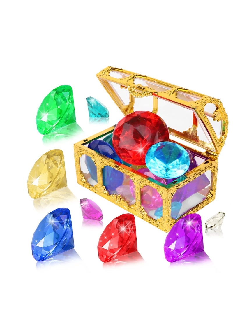 Barakah Diving Gem Pool, Toys 30 Colorful Big Diamond Gem with Treasure Pirate Chest Box Summer Underwater Acrylic Gemstones Set Underwater Swimming Toy for Pool Use Treasures Gift Sets for Kids Party Favors - Image 1