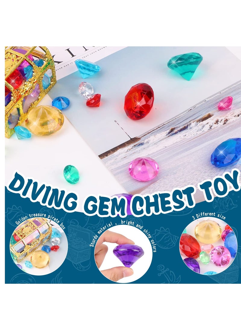 Barakah Diving Gem Pool, Toys 30 Colorful Big Diamond Gem with Treasure Pirate Chest Box Summer Underwater Acrylic Gemstones Set Underwater Swimming Toy for Pool Use Treasures Gift Sets for Kids Party Favors - Image 2