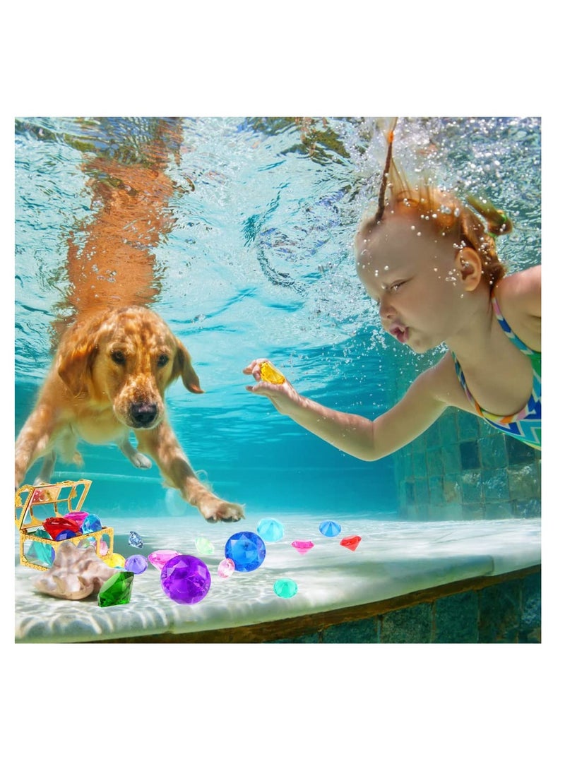 Barakah Diving Gem Pool, Toys 30 Colorful Big Diamond Gem with Treasure Pirate Chest Box Summer Underwater Acrylic Gemstones Set Underwater Swimming Toy for Pool Use Treasures Gift Sets for Kids Party Favors - Image 4