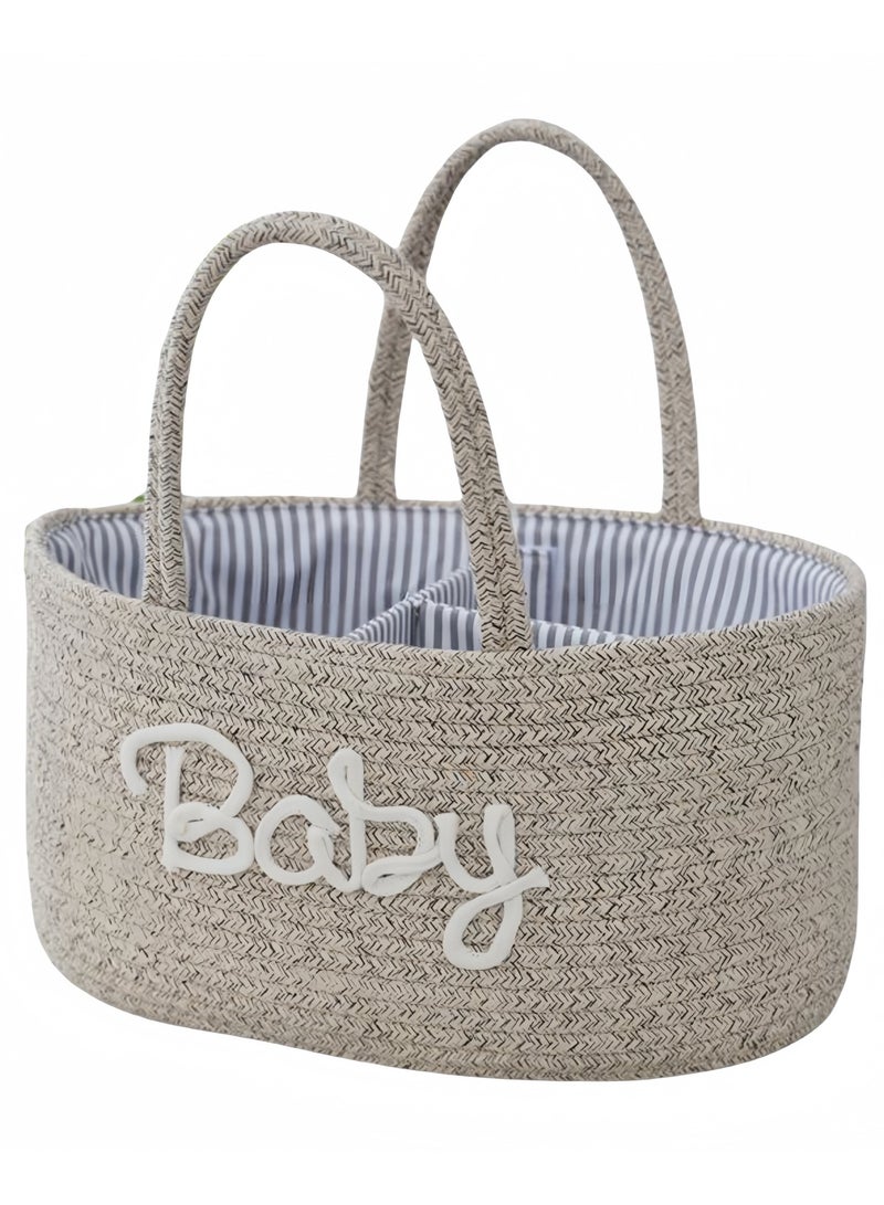 NOVOLAN NOVOLAN Baby Diaper Caddy Organizer, Detachable Cotton Rope Storage Basket, Wet & Dry Separation Diaper Bin, Portable Nursery Storage for Baby Essentials, 36 * 22 * 18cm, for Modern Parents (Beige)  - Image 1