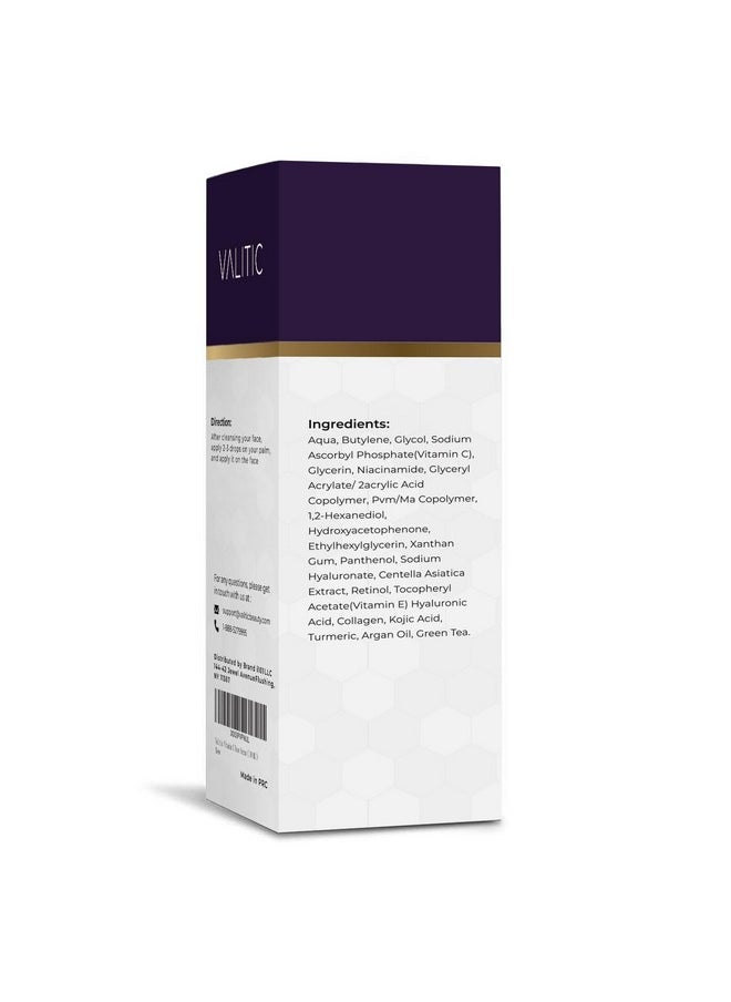 VALITIC - Vitamin C Face Serum For Anti Aging Hyaluronic Acid Collagen Kojic Acid Turmeric Oil Dark Spot Remover Brightening Serum Eyes And Facial Serum Skin Care 1 Fl Oz - Image 1