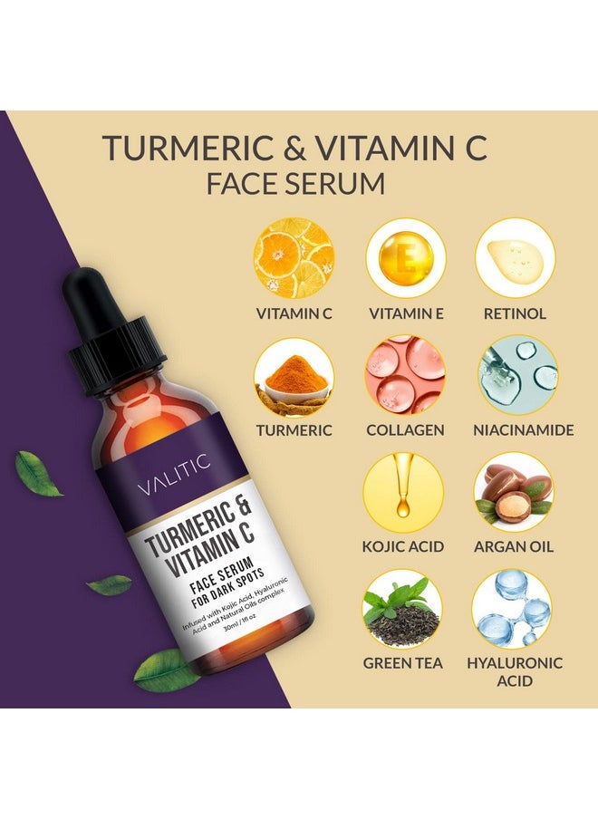 VALITIC - Vitamin C Face Serum For Anti Aging Hyaluronic Acid Collagen Kojic Acid Turmeric Oil Dark Spot Remover Brightening Serum Eyes And Facial Serum Skin Care 1 Fl Oz - Image 1