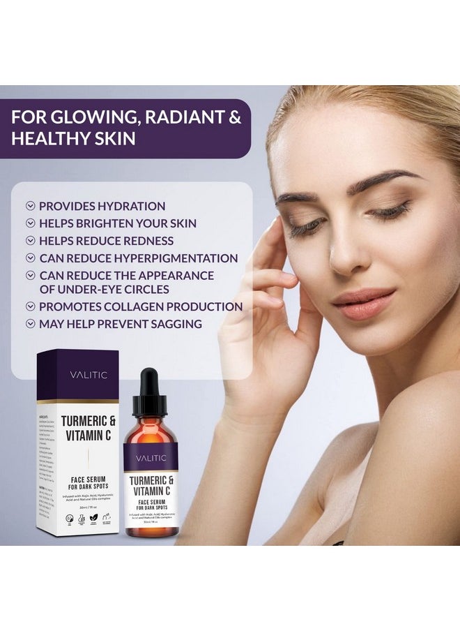 VALITIC - Vitamin C Face Serum For Anti Aging Hyaluronic Acid Collagen Kojic Acid Turmeric Oil Dark Spot Remover Brightening Serum Eyes And Facial Serum Skin Care 1 Fl Oz - Image 1