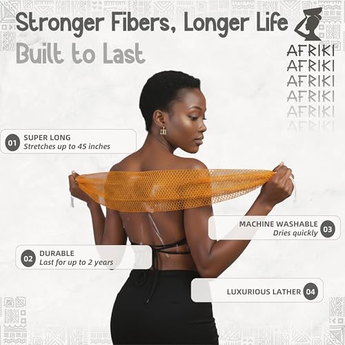 AFRIKI African Net Sponge – Exfoliating Body Scrubber, Black Owned & Rooted in Africa, All Skin Types | 45 in Long (Black & Slate) - Image 3