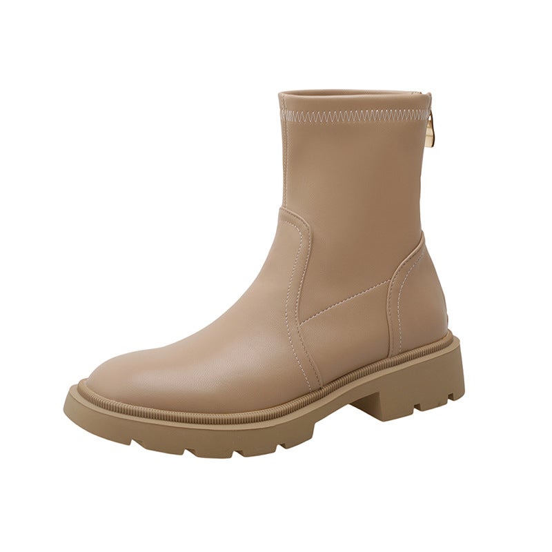 Dropshopping2022 Casual Low Heel Round Toe 33-43 Back Zipper Women'S Simple Low Boots - Image 1