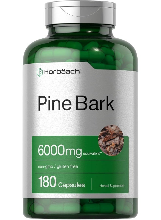 Horbaach Pine Bark Extract 6000 mg | 180 Capsules | Standardized to Contain 95% Proanthocyanidins | Non-GMO, Gluten Free Supplement - Image 1