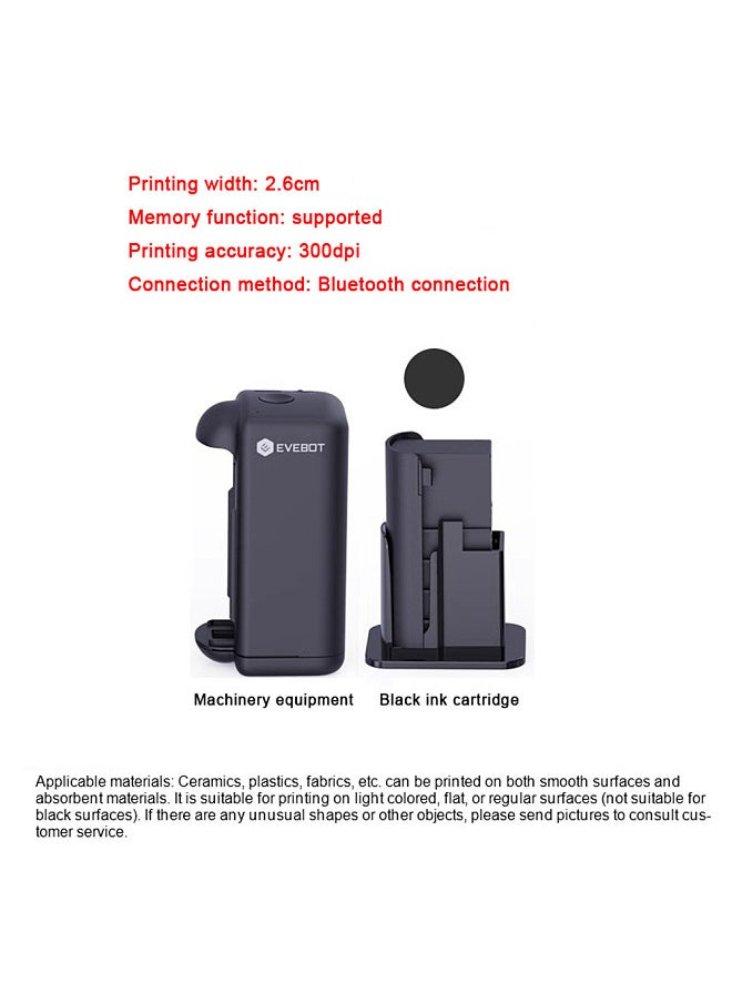 PrintInd Handheld Printer Mini Portable Inkjet Tattoo Printer with Quick-dry Ink Cartridge BT Function APP Control