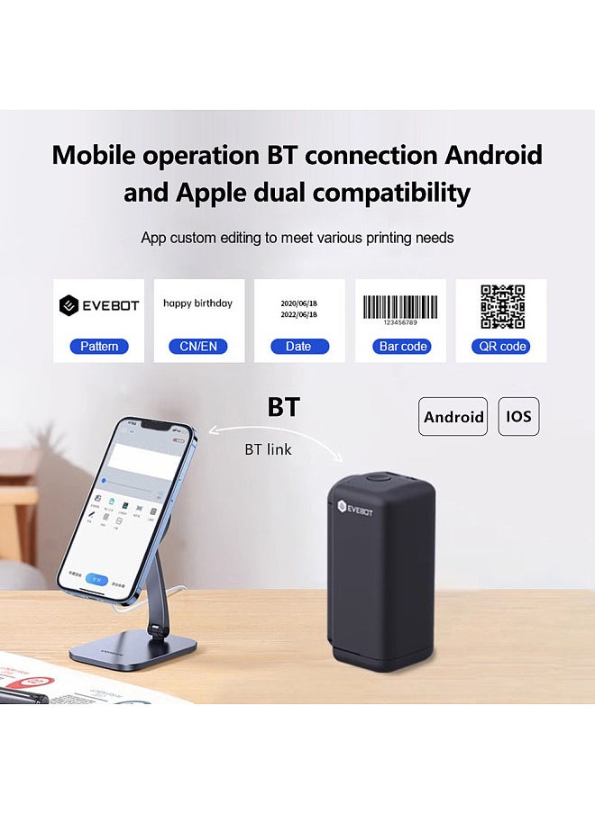 PrintInd Handheld Printer Mini Portable Inkjet Tattoo Printer with Quick-dry Ink Cartridge BT Function APP Control