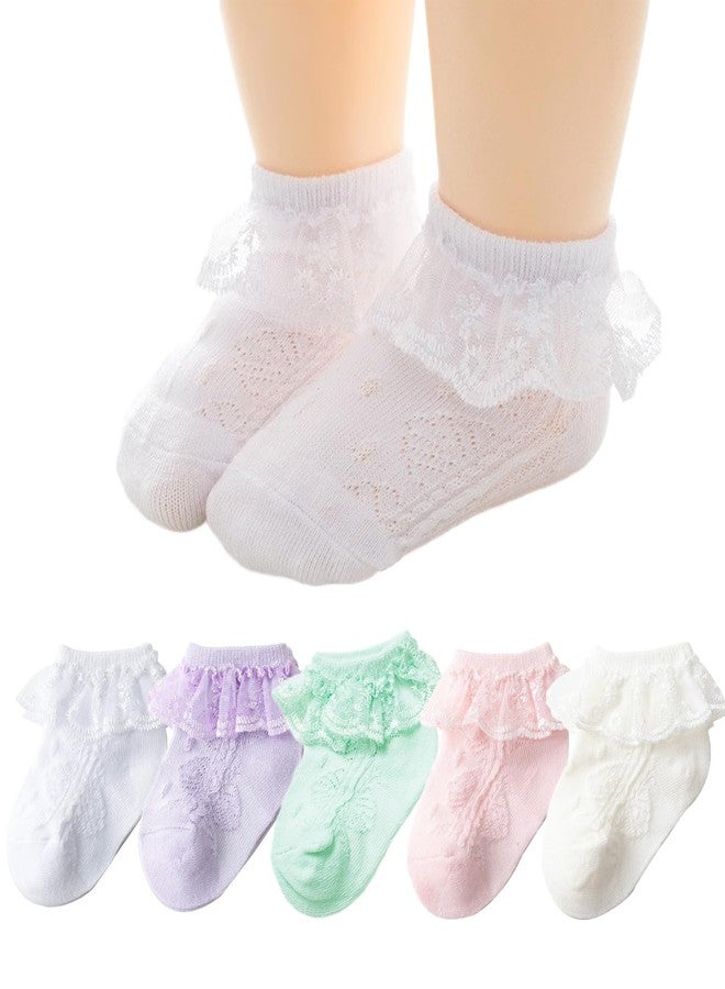Looching Baby Girl Lace Socks Cute Eyelet Frilly Ruffle Cotton Ankle Summer Dress Socks for Infant/Newborn/0-5T - Image 1