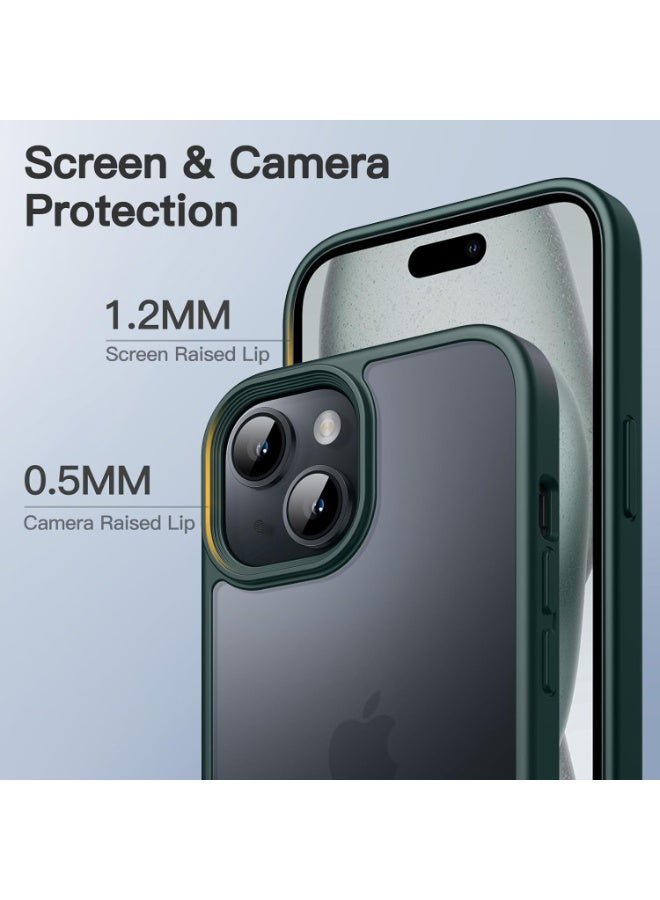 JETech Matte Cover Case for iPhone 15 6.1-Inch, Shockproof Military Grade Drop Protection, Frosted Translucent Back Phone Cover, Anti-Fingerprint (Dark Green) - Image 3
