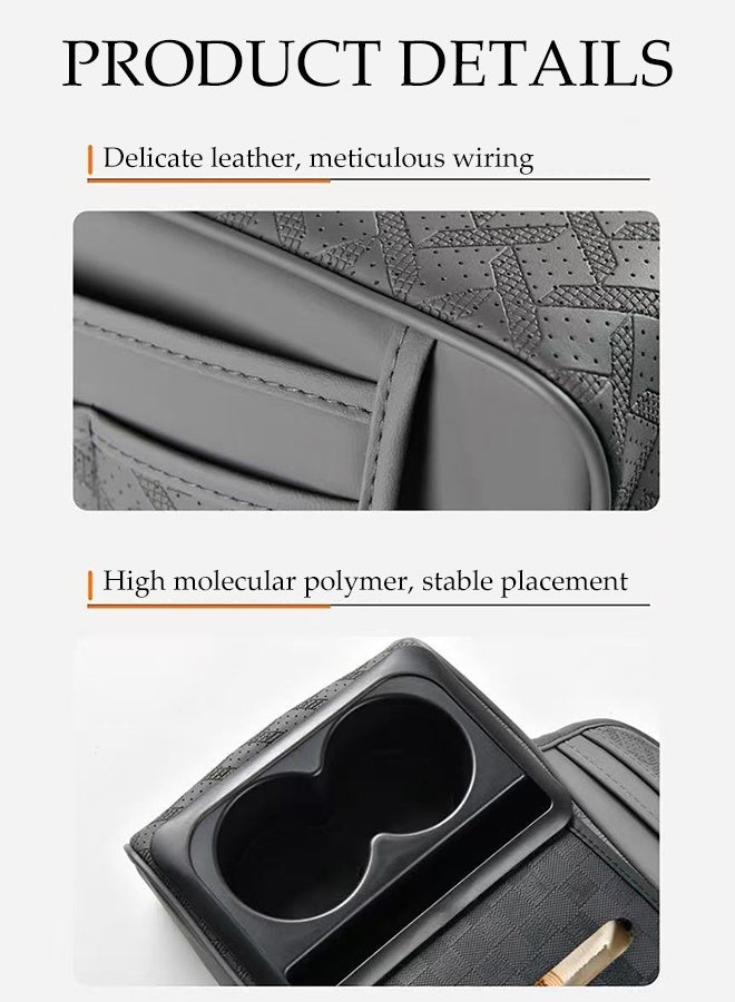 DUNISO Car Central Control Armrest Memory Foam Armrest Heightening Pad,Leather Car Armrest Cushion with 2 Side Storage Bags, 2 Cup Holders and a Tissue Box(Grey) - Image 3