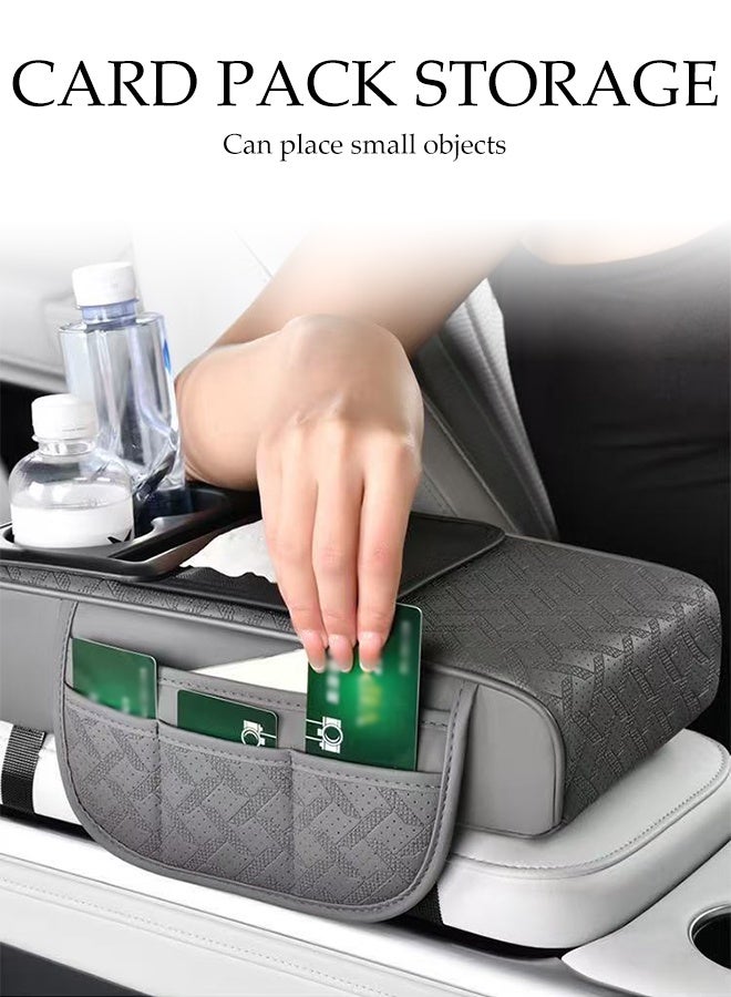 DUNISO Car Central Control Armrest Memory Foam Armrest Heightening Pad,Leather Car Armrest Cushion with 2 Side Storage Bags, 2 Cup Holders and a Tissue Box(Grey) - Image 5