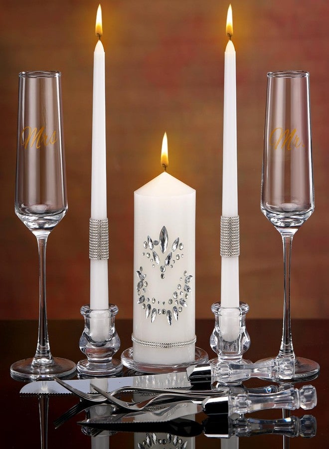 زهاو مجموعة زفاف زيهو المكونة من 12 قطعة، شموع كريستالية للوحدة مع كؤوس وحامل شموع، أكواب شمبانيا، مجموعة تقطيع الكيك، هدايا للعروسين لحفل الاستقبال، ديكور زفاف - Image 1