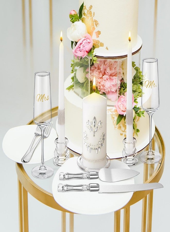 زهاو مجموعة زفاف زيهو المكونة من 12 قطعة، شموع كريستالية للوحدة مع كؤوس وحامل شموع، أكواب شمبانيا، مجموعة تقطيع الكيك، هدايا للعروسين لحفل الاستقبال، ديكور زفاف - Image 2