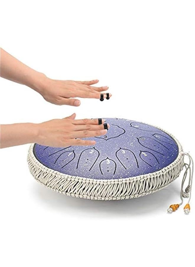 Generic Blue 15 Notes 14 Inches Steel Tongue Drum Healing Drum Wide Range Steel Drum with Carrying Bag & Mallets  - Image 4